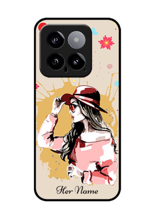 Xiaomi 14 5G Custom Glass Phone Case - Women With Pink Hat Design