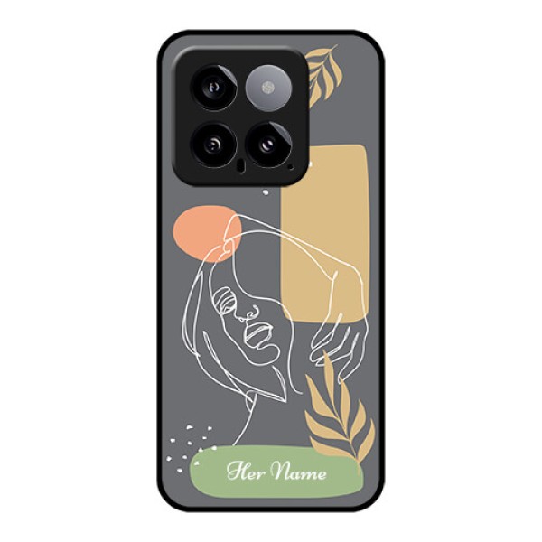 Xiaomi 14 5G Custom Glass Phone Case - Gazing Woman Line Art Design Xiaomi 14 5G Custom Glass Phone Case - Gazing Woman Line Art Design
