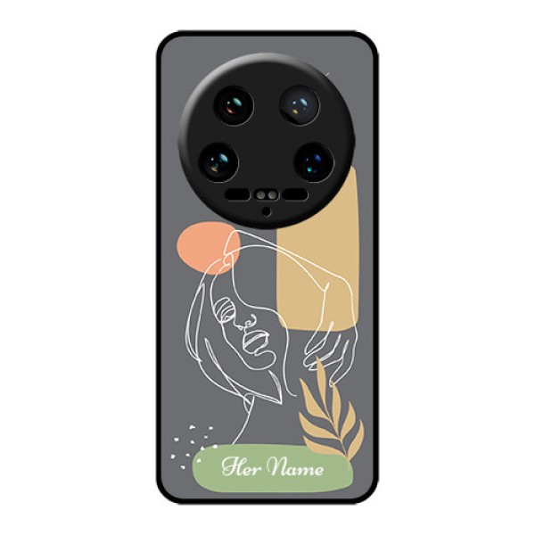 Xiaomi 14 Ultra Custom Glass Phone Case - Gazing Woman Line Art Design Xiaomi 14 Ultra Custom Glass Phone Case - Gazing Woman Line Art Design