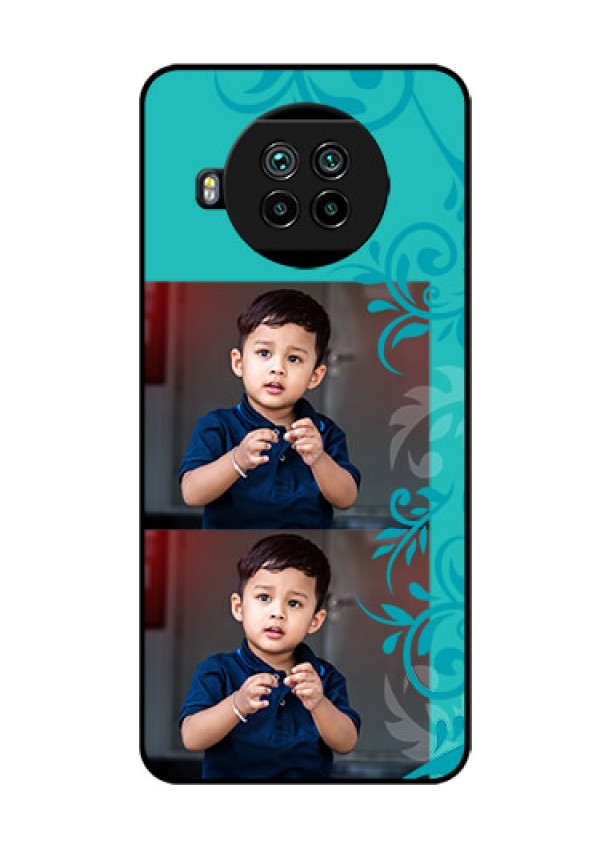 Mi 10i 5G Personalized Glass Phone Case  - with Photo and Green Floral Design 