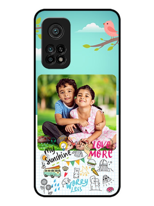 Custom Mi 10T Pro Photo Printing on Glass Case - Doodle love Design