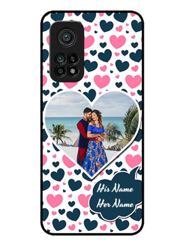 Custom Mi 10T Custom Glass Phone Case - Pink & Blue Heart Design