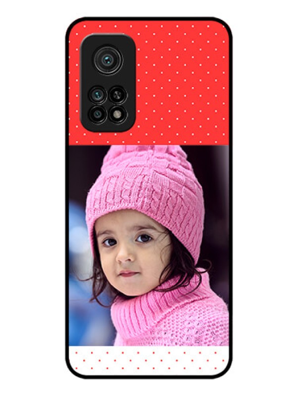 Custom Mi 10T Photo Printing on Glass Case - Red Pattern Design