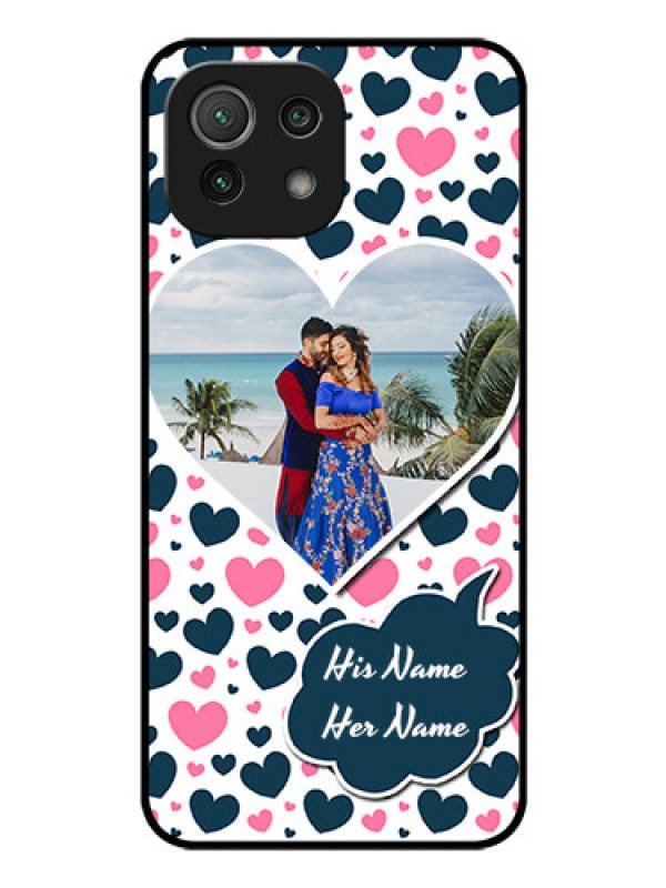 Custom Mi 11 Lite NE 5G Custom Glass Phone Case  - Pink & Blue Heart Design