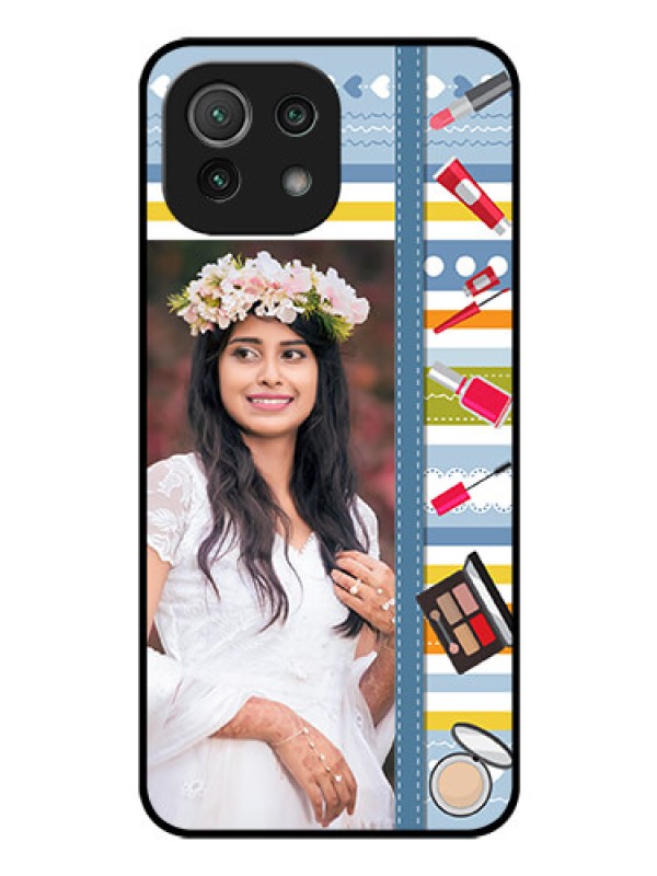 Custom Mi 11 Lite NE 5G Personalized Glass Phone Case  - Makeup Icons Design