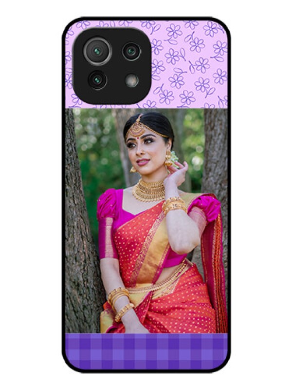 Custom Mi 11 Lite Custom Glass Phone Case - Purple Floral Design