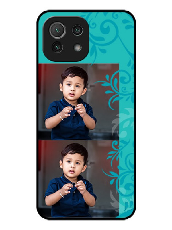 Custom Mi 11 Lite Personalized Glass Phone Case - with Photo and Green Floral Design 