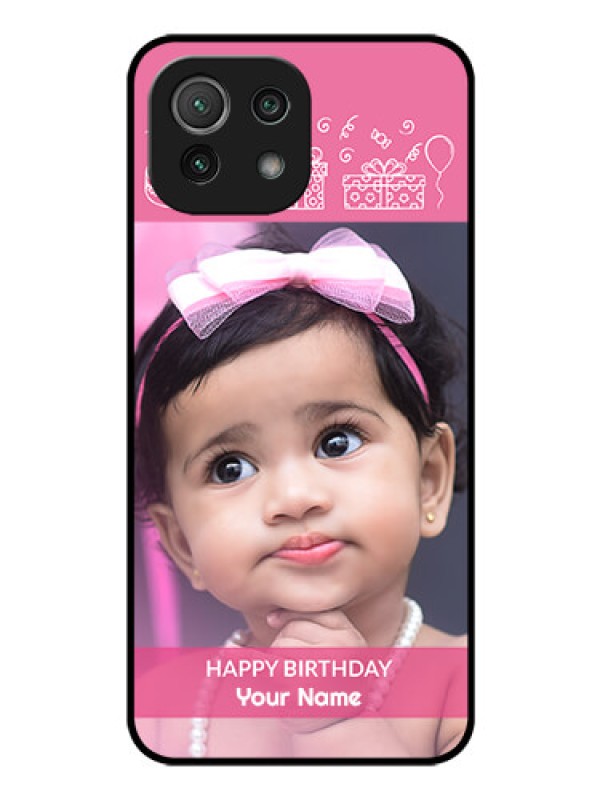 Custom Mi 11 Lite Photo Printing on Glass Case - with Birthday Line Art Design