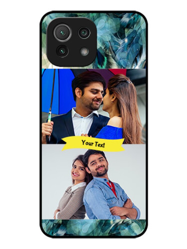 Custom Mi 11 Lite Personalized Glass Phone Case - Image with Boho Peacock Feather Design