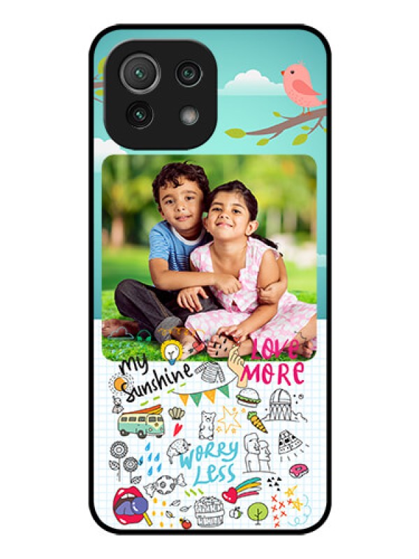 Custom Mi 11 Lite Photo Printing on Glass Case - Doodle love Design