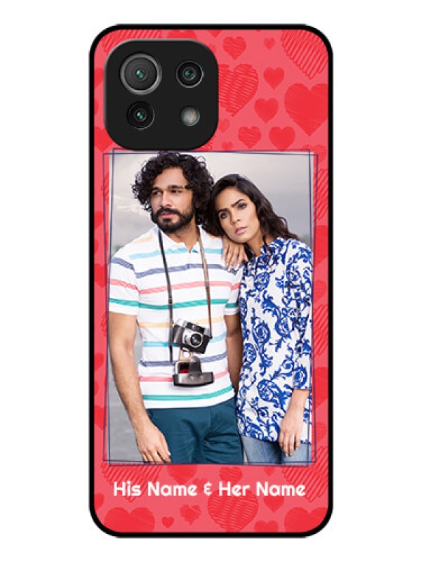 Custom Mi 11 Lite Photo Printing on Glass Case - with Red Heart Symbols Design