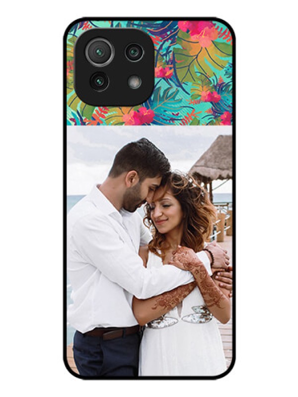 Custom Mi 11 Lite Photo Printing on Glass Case - Watercolor Floral Design