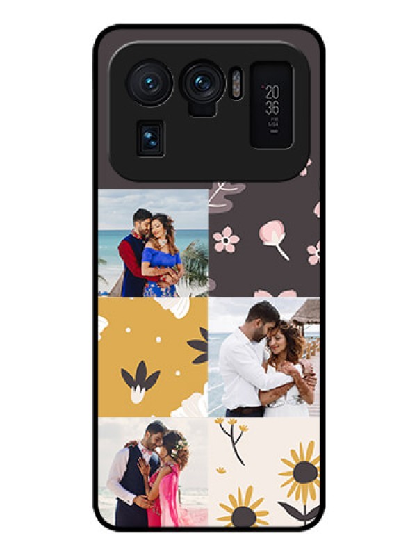 Custom Mi 11 Ultra 5G Photo Printing on Glass Case - 3 Images with Floral Design