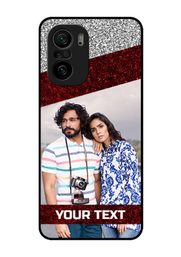 Mi 11x 5G Personalized Glass Phone Case - Image Holder with Glitter Strip Design