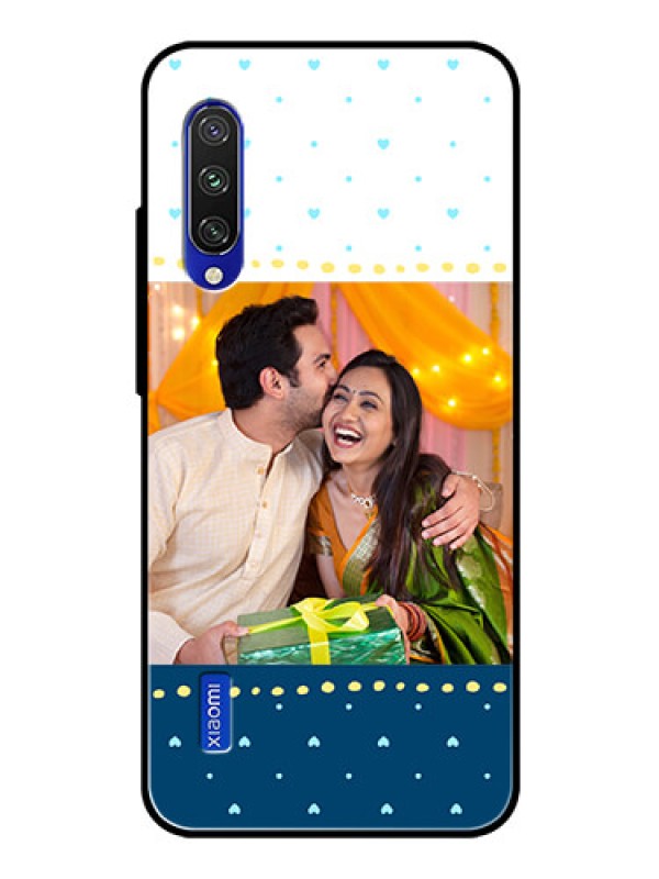 Custom Xiaomi Mi A3 Personalized Glass Phone Case  - White and Blue Abstract Design