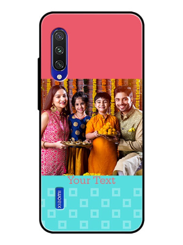 Custom Xiaomi Mi A3 Personalized Glass Phone Case  - Peach & Blue Color Design