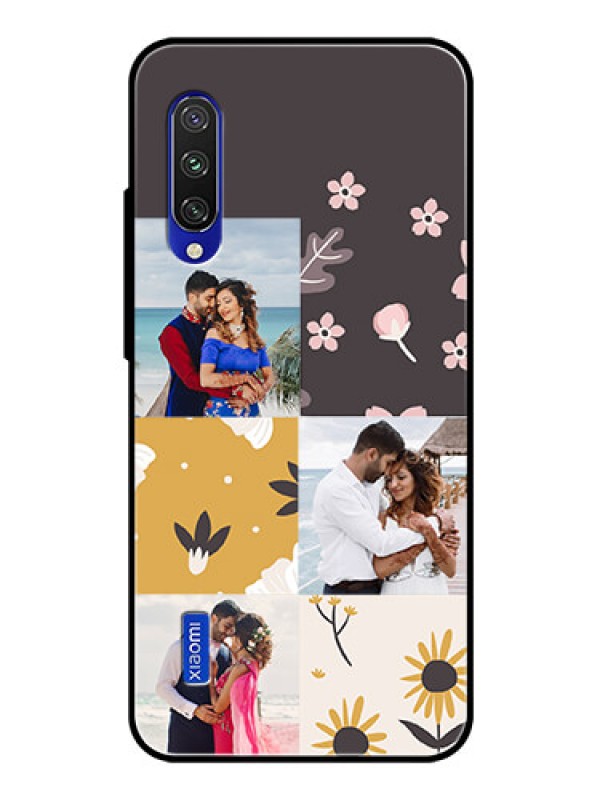 Custom Xiaomi Mi A3 Photo Printing on Glass Case  - 3 Images with Floral Design