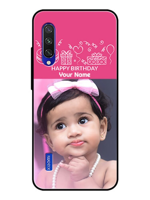 Custom Xiaomi Mi A3 Photo Printing on Glass Case  - with Birthday Line Art Design