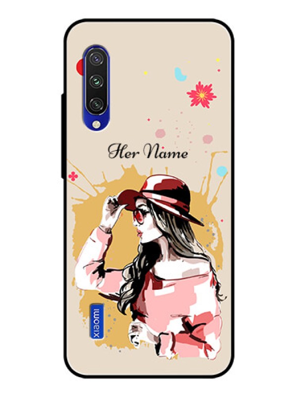 Custom Xiaomi Mi A3 Photo Printing on Glass Case - Women with pink hat Design