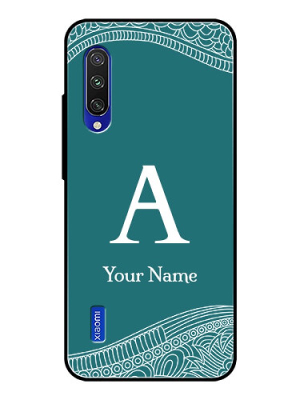 Custom Xiaomi Mi A3 Personalized Glass Phone Case - line art pattern with custom name Design