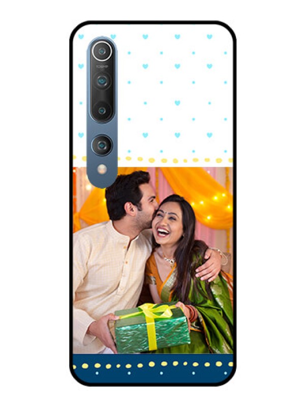 Custom Mi 10 Personalized Glass Phone Case  - White and Blue Abstract Design