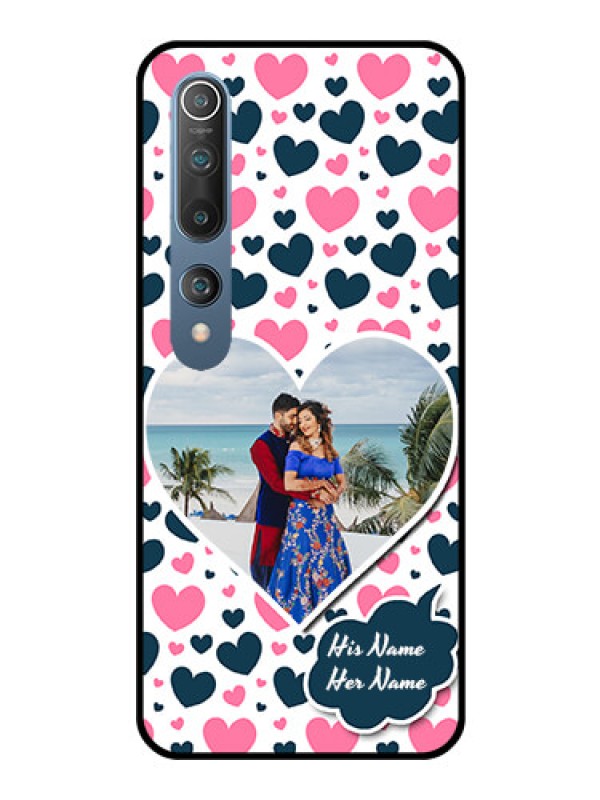 Custom Mi 10 Custom Glass Phone Case  - Pink & Blue Heart Design