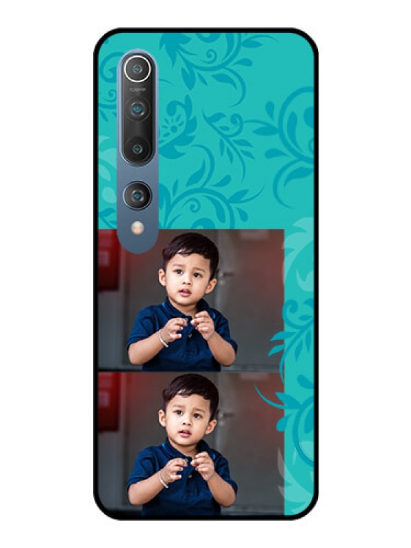Custom Mi 10 Personalized Glass Phone Case  - with Photo and Green Floral Design 