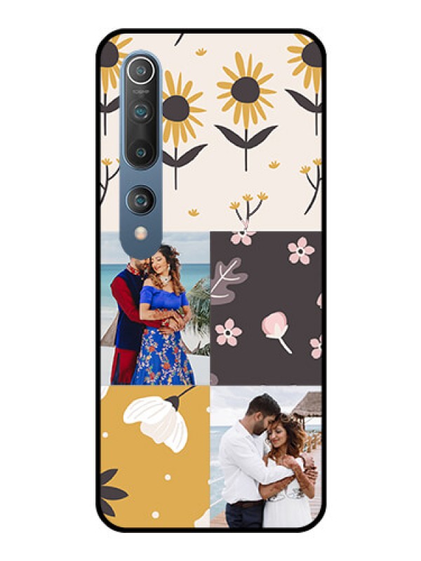 Custom Mi 10 Photo Printing on Glass Case  - 3 Images with Floral Design