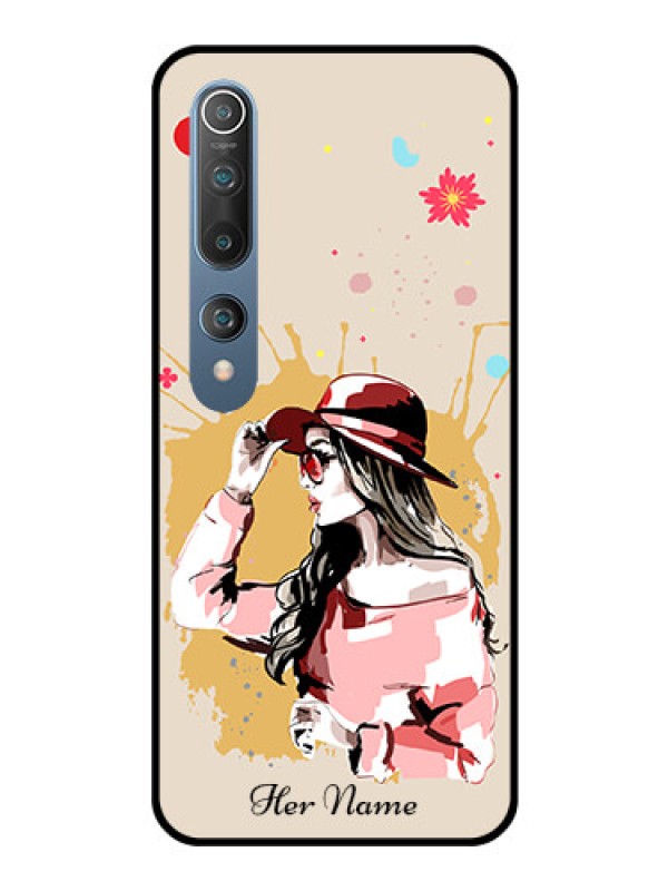 Custom Xiaomi Redmi 10 5G Photo Printing on Glass Case - Women with pink hat Design