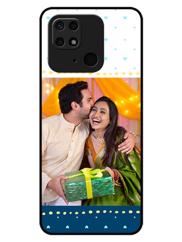 Custom Redmi 10  Power Personalized Glass Phone Case - White and Blue Abstract Design