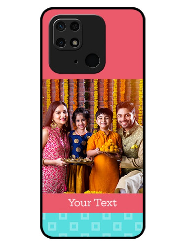 Custom Redmi 10  Power Personalized Glass Phone Case - Peach & Blue Color Design