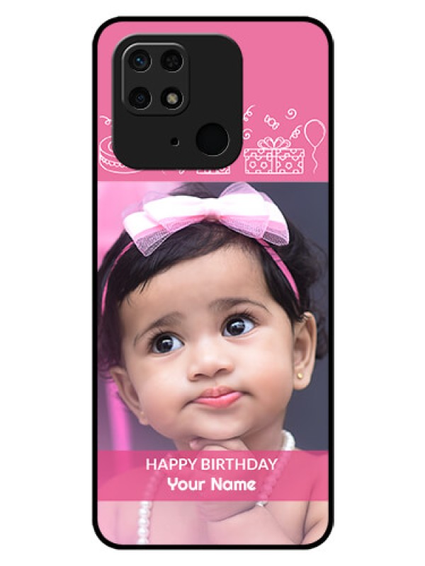 Custom Redmi 10  Power Photo Printing on Glass Case - with Birthday Line Art Design