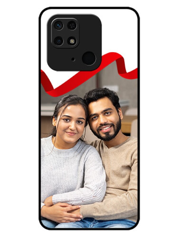 Custom Redmi 10  Power Photo Printing on Glass Case - Red Ribbon Frame Design