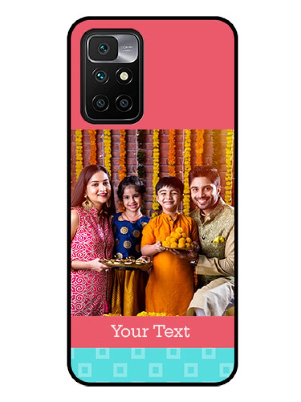 Custom Redmi 10 Prime 2022 Personalized Glass Phone Case - Peach & Blue Color Design