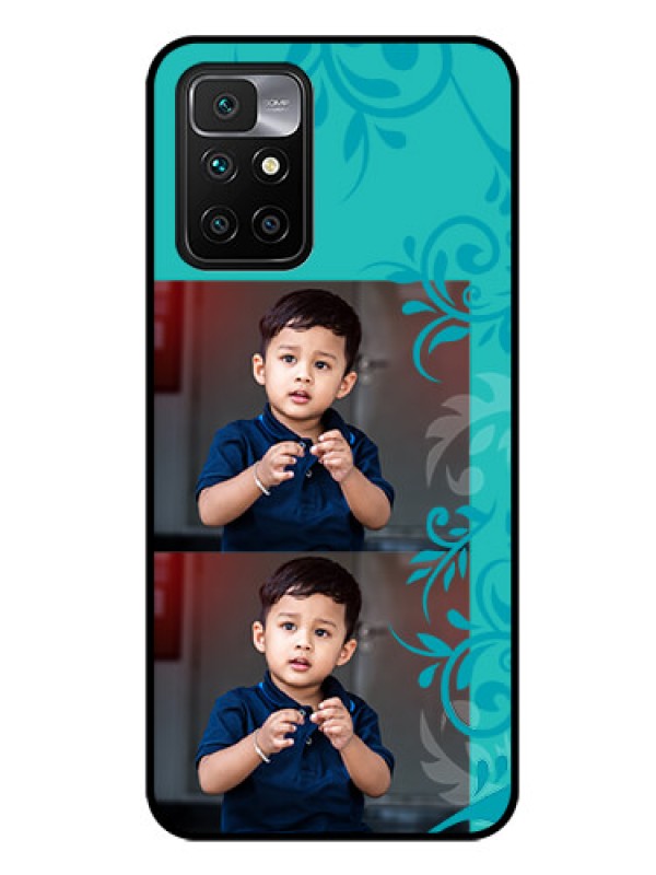 Custom Redmi 10 Prime 2022 Personalized Glass Phone Case - with Photo and Green Floral Design