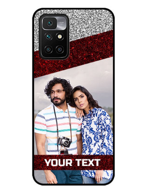 Custom Redmi 10 Prime 2022 Personalized Glass Phone Case - Image Holder with Glitter Strip Design