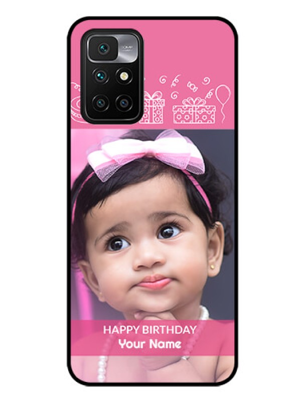 Custom Redmi 10 Prime 2022 Photo Printing on Glass Case - with Birthday Line Art Design