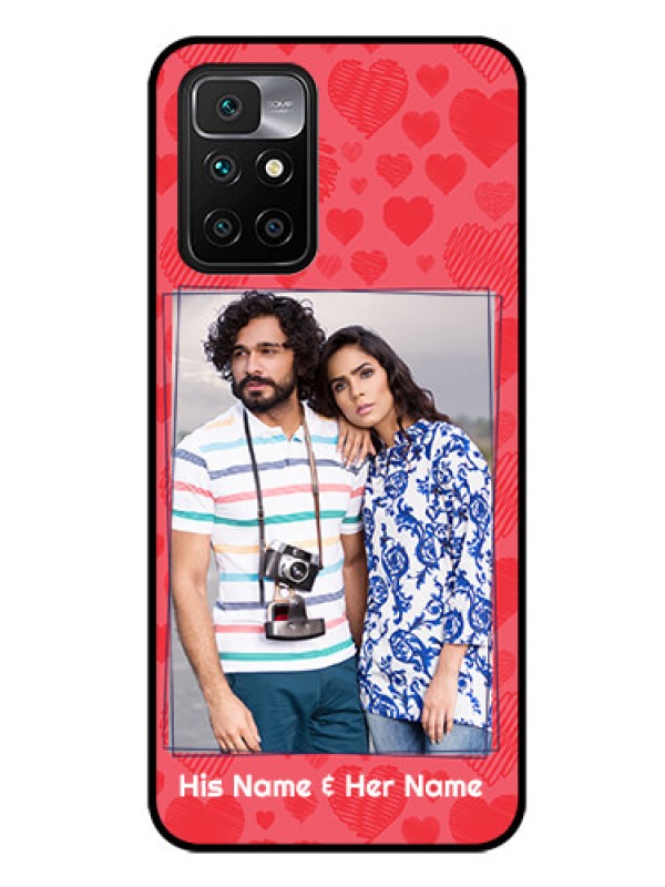 Custom Redmi 10 Prime 2022 Photo Printing on Glass Case - with Red Heart Symbols Design