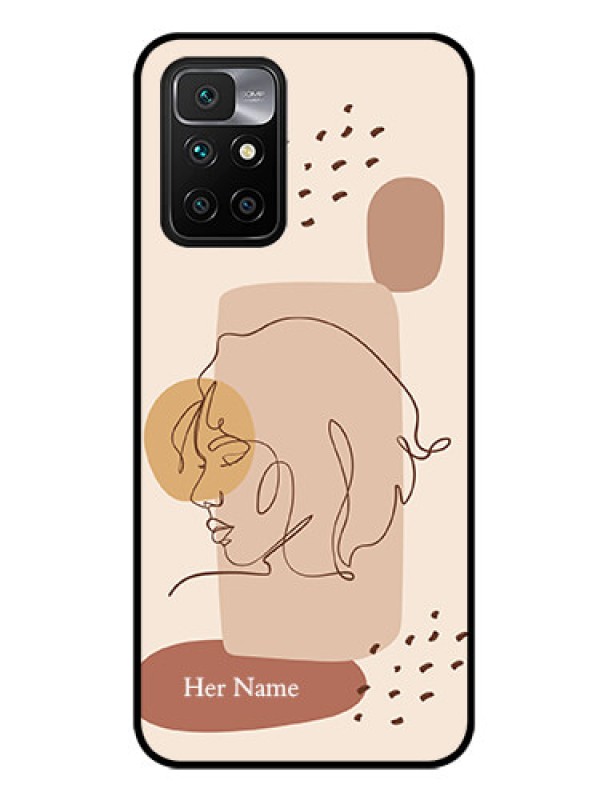 Custom Xiaomi Redmi 10 Prime 2022 Photo Printing on Glass Case - Calm Woman line art Design