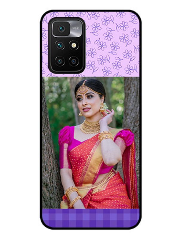 Custom Redmi 10 Prime Custom Glass Phone Case - Purple Floral Design
