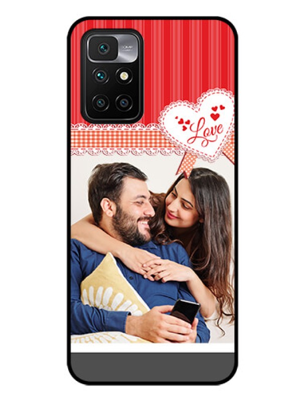 Custom Redmi 10 Prime Custom Glass Mobile Case - Red Love Pattern Design