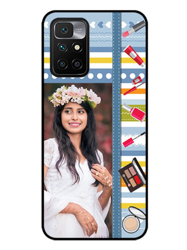 Custom Redmi 10 Prime Personalized Glass Phone Case - Makeup Icons Design