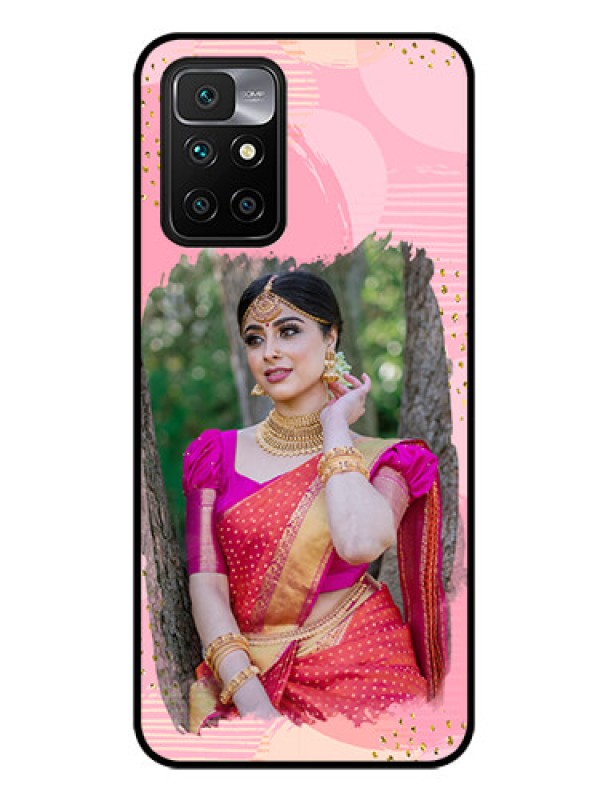 Custom Redmi 10 Prime Personalized Glass Phone Case - Gold Glitter Splash Design