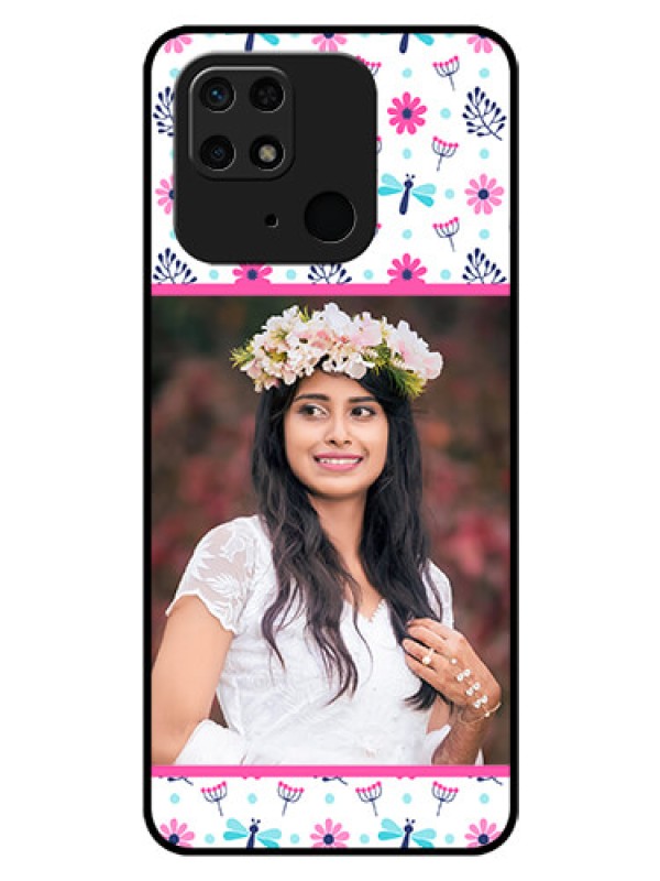 Custom Redmi 10 Photo Printing on Glass Case - Colorful Flower Design