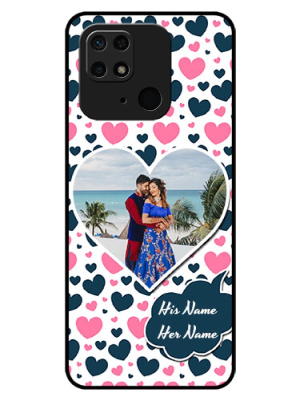 Custom Redmi 10 Custom Glass Phone Case - Pink & Blue Heart Design