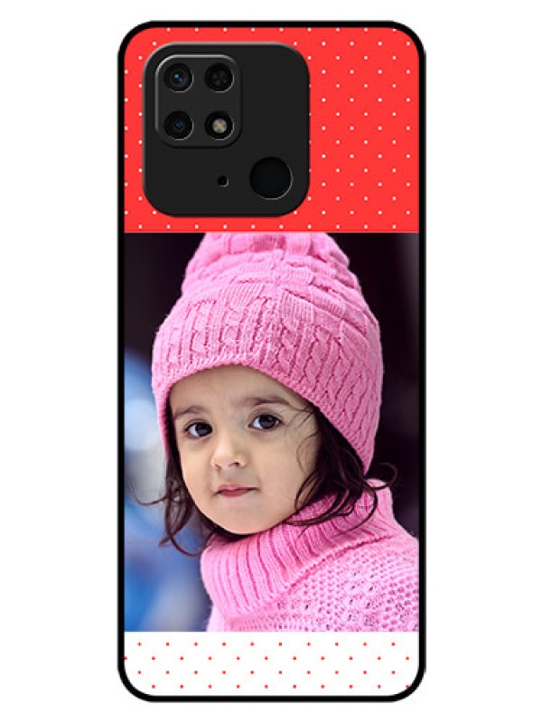 Custom Redmi 10 Photo Printing on Glass Case - Red Pattern Design