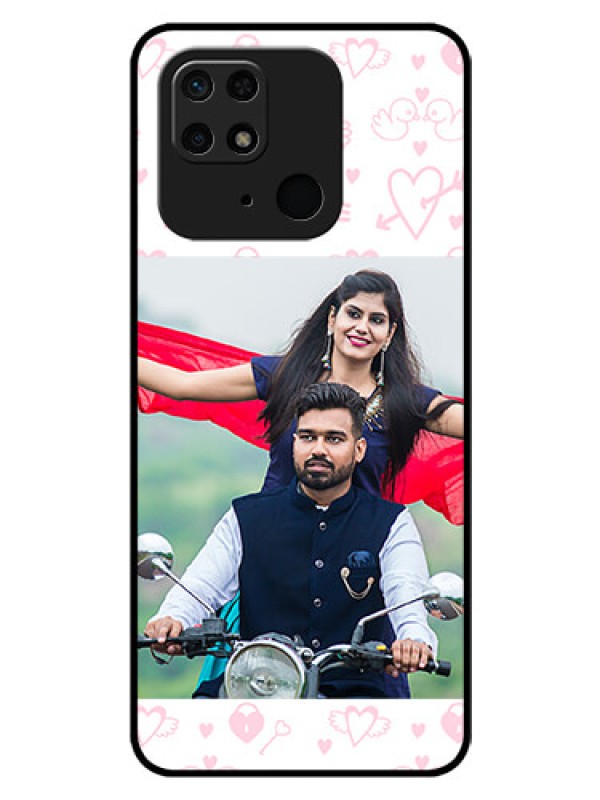 Custom Redmi 10 Custom Glass Mobile Case - Pink Flying Heart Design