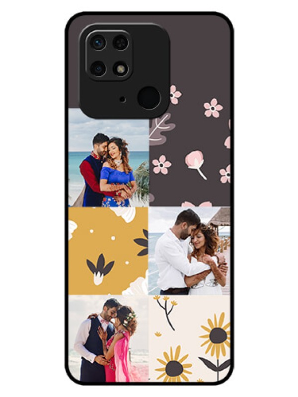 Custom Redmi 10 Photo Printing on Glass Case - 3 Images with Floral Design