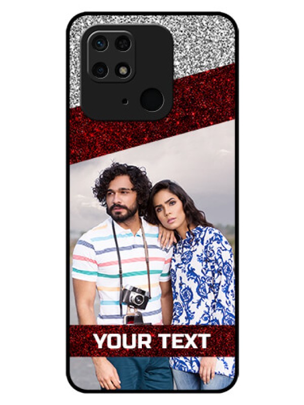 Custom Redmi 10 Personalized Glass Phone Case - Image Holder with Glitter Strip Design