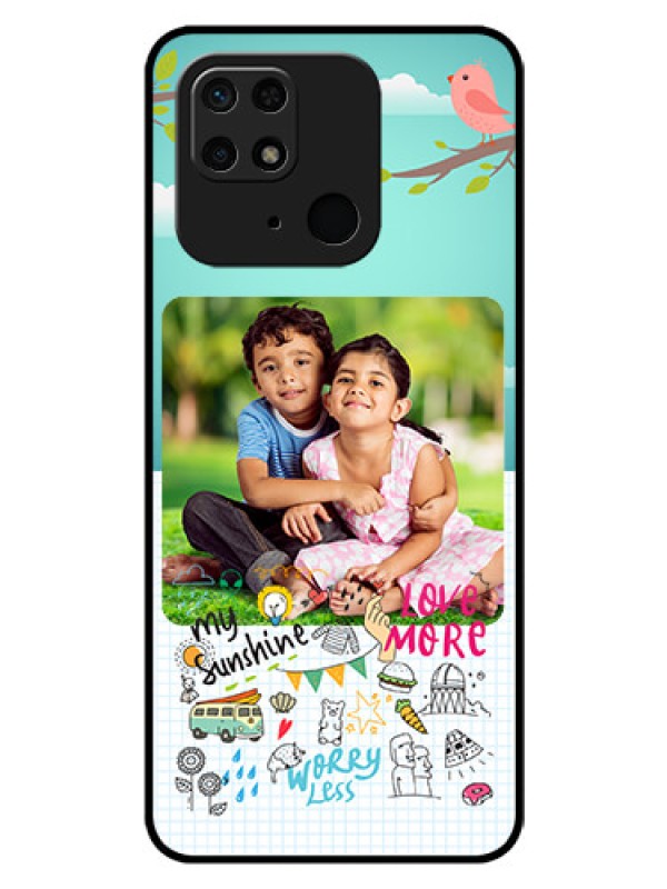 Custom Redmi 10 Photo Printing on Glass Case - Doodle love Design